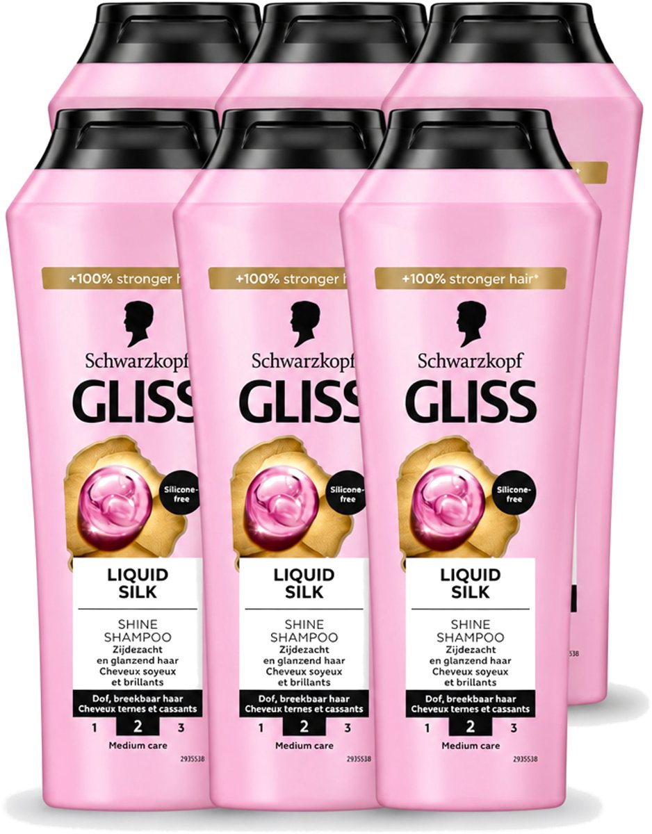 6 x Gliss - Shampoo - Liquid Silk - Voor Glanzend en Zijdezacht Haar - 250 ml - Voordeelverpakking - 6 stuks