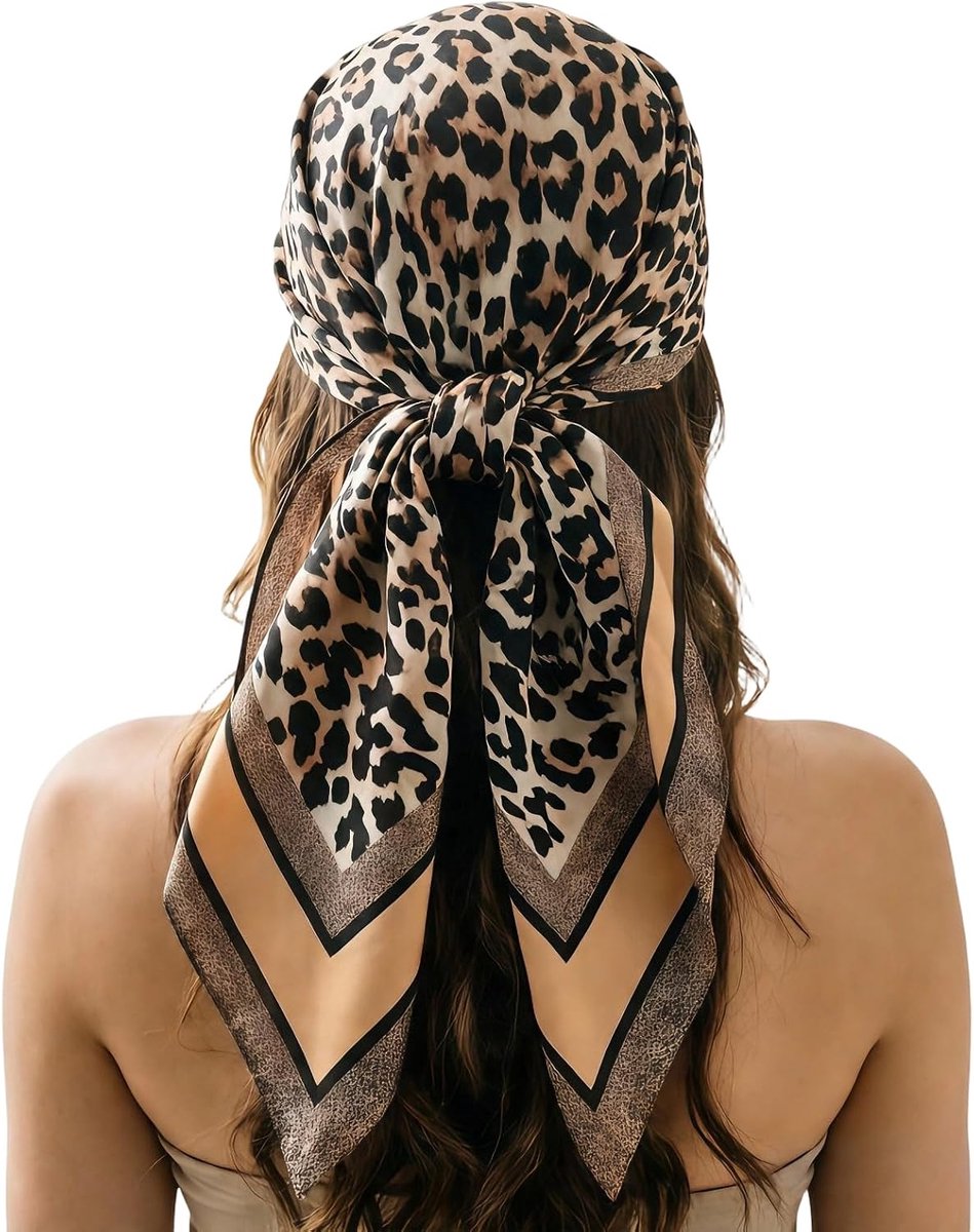 Hoofddoek voor dames, zomer, bandana, zijden doek, 90 x 90 cm, vierkante satijnen halsdoek voor haar en hals, elegante haardoek met grafische print, veelzijdig accessoire voor dagelijks