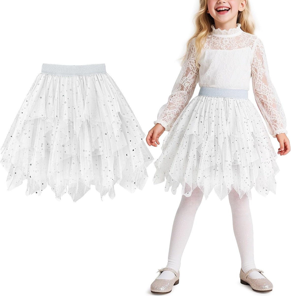 Rokken, Elastische Hoge Taille Onregelmatige Tule Balletrok met Onderrok, Plooirok Carnaval Kostuum Elegante Tutu Prinsessenrok Feest voor 5-12 Jaar