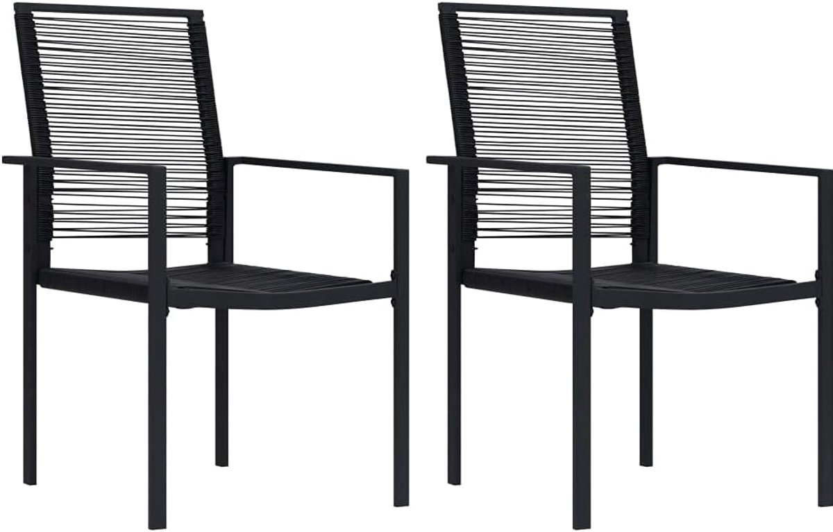 2 stuks, polyrotan, zwart, stoelen voor buiten, balkon, terras, tuin, dek