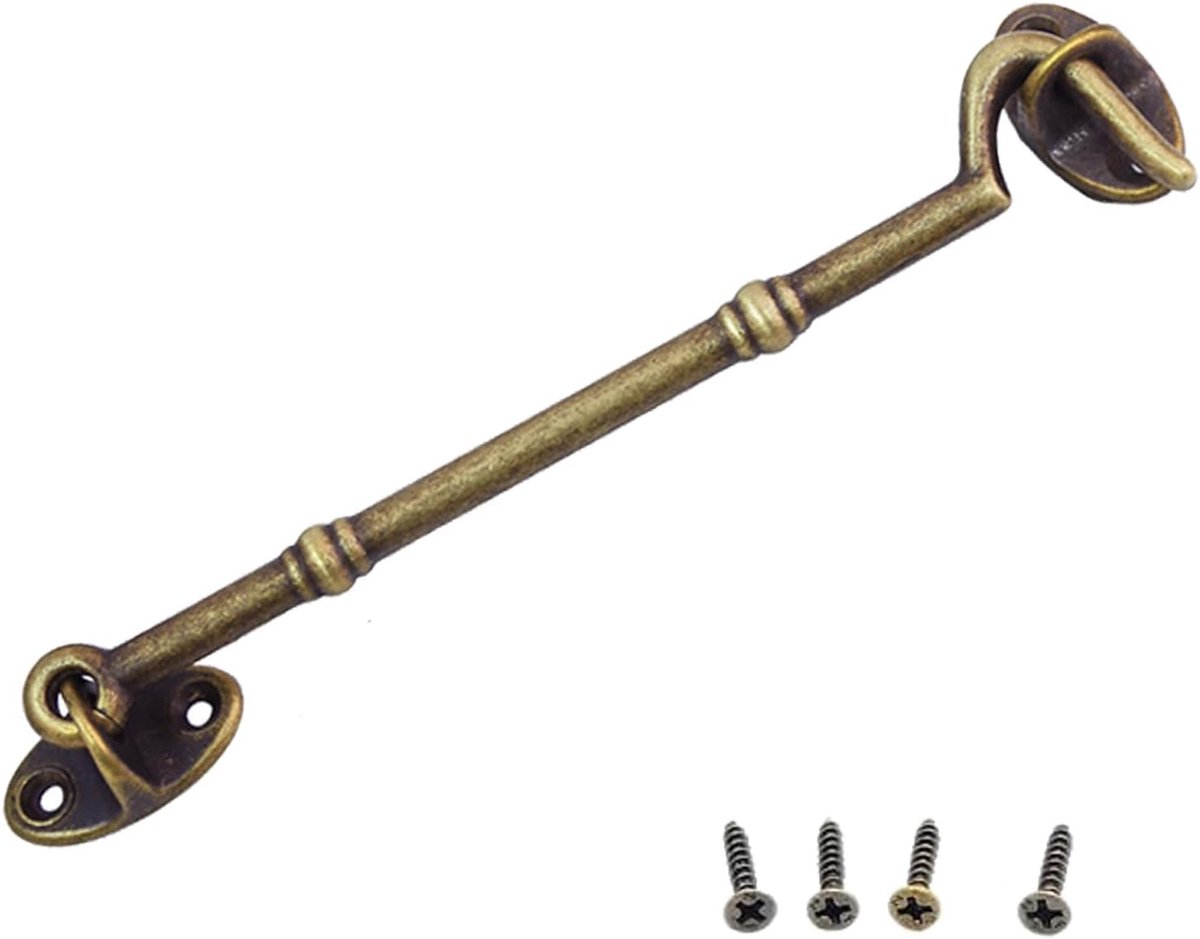 messing huthaak en oogvergrendeling, schuur raam sjerp vanghaak slot, schuifdeur slot poort vergrendeling voor kasten, hek, schuur, garagedeur (antiek brons, 15 cm)
