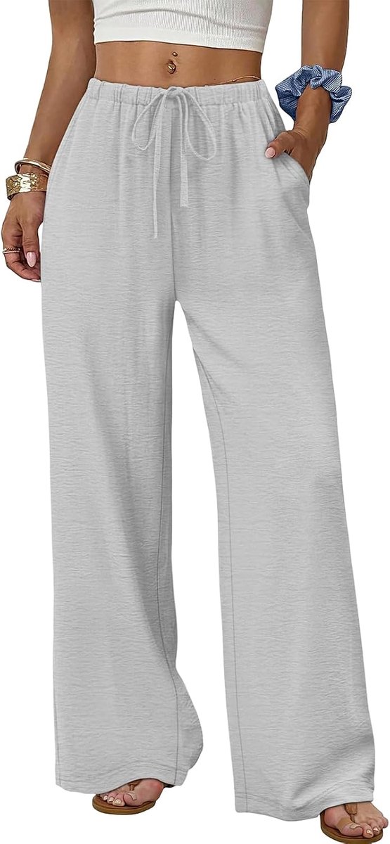 Broek Dames Zomer Elegant met Zakken en Trekkoord Losse Pasvorm Lange Broeken voor Dames Mode Koel
