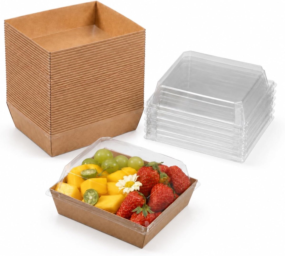 50 stuks taartdozen met transparant deksel, 13,5 cm lang, oliebestendig papier, worstdozen, dessertdozen, cupcakedozen, afhaaldozen voor bakkerij, macaron, sandwich, koekjes