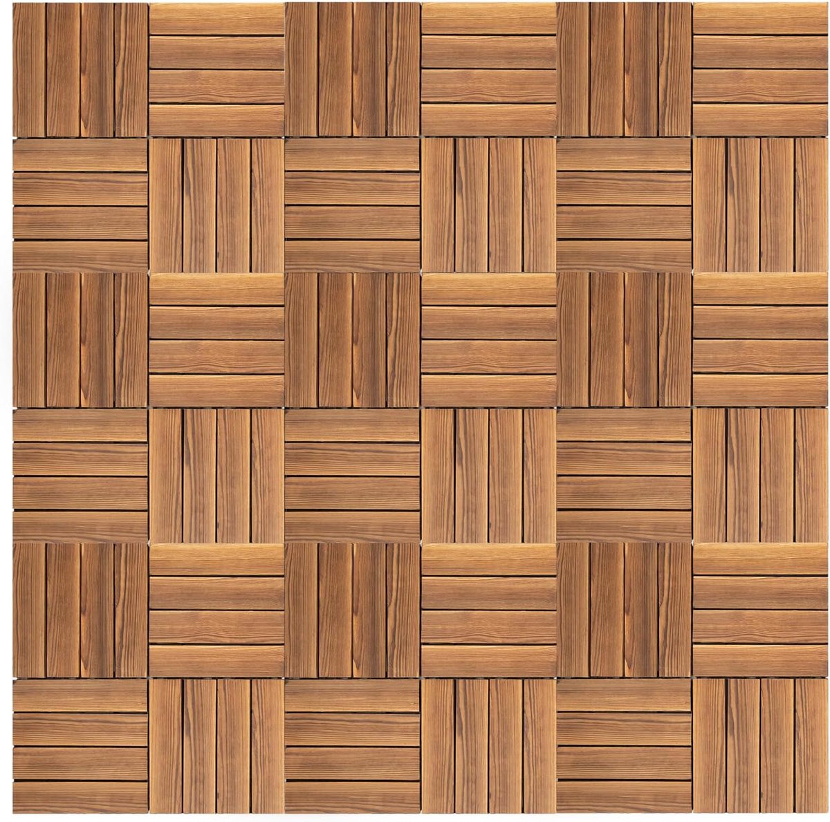 Set van 36 terrasplanken, waterdicht, 30 x 30 x 2 cm, balkontegels, kliktegels in houtlook voor tuinpaden, bloembed, beschermt gazon, balkonvloer en terrasplaten, bruin