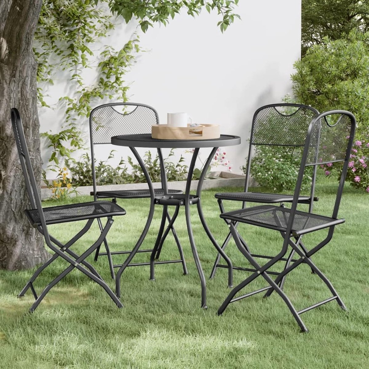 Inklapbare tuinstoelen, 4 stuks, inklapbare tuinstoelen, klapstoelen van staal, set van 4 klapstoelen, klapstoelen, campingstoel, geëxpandeerd metalen net