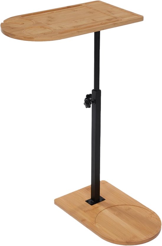 Bijzettafel, in hoogte verstelbaar, kleine bijzettafel, C-vorm, 360 graden draaibaar, tafelblad 40 x 22 cm, van bamboe, 42-82 cm hoog, koffietafel, C-vormig, sofa, bijzettafel, bank, verborgen basis — afbeelding 5