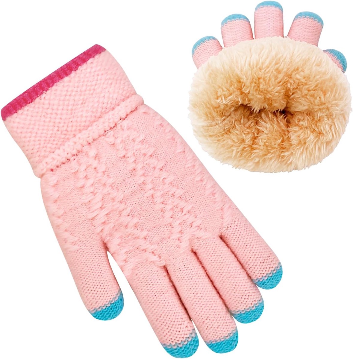 Handschoenen voor kinderen, warme fleece gevoerde thermische gebreide stretch leuke handschoenen voor jongens meisjes leeftijd 3-8 cadeau voor koud weer
