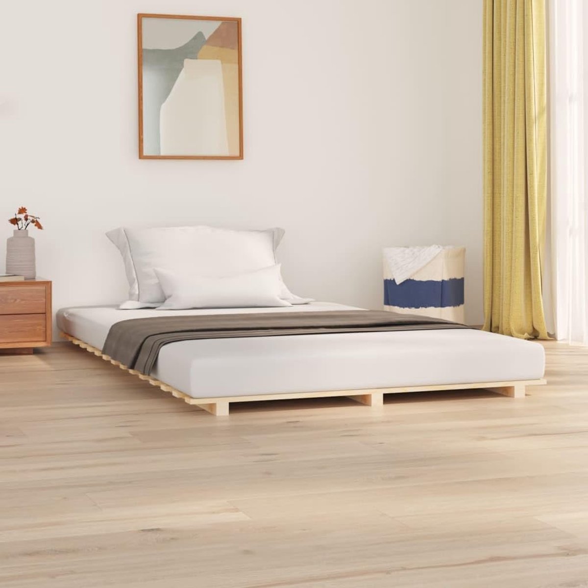 Massief grenenhout stabiel lattenbodem bedframe naturel 135x190 cm
