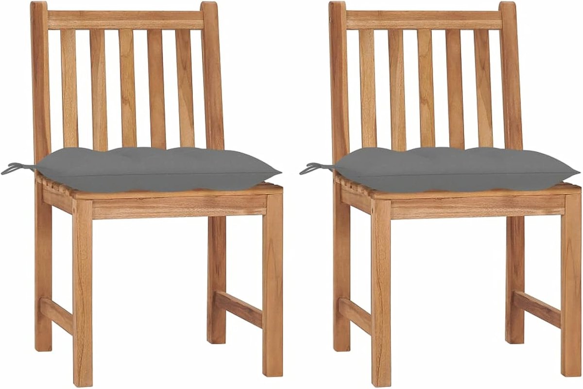 Tuinstoelen, eetkamer voor buiten, met kussens, houten tuinstoel voor buiten, hout, 2 stuks, met kussens van massief hout