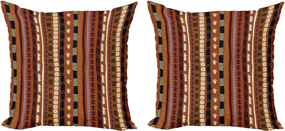 ABAKUHAUS Tribal Sierkussenhoes Set van 2, Compositie Detail-Strepen, Modern Accent Dubbelzijdige Digitale Print, 50x50, Meerkleurig