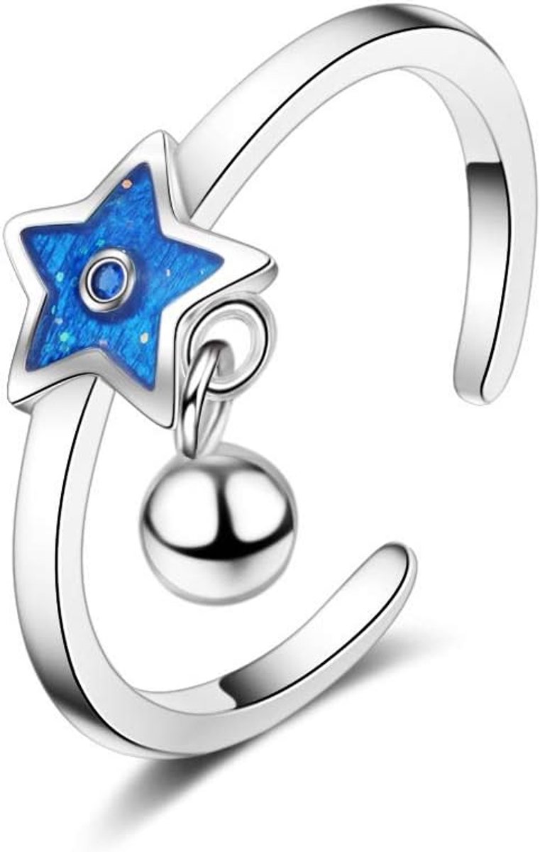 Zilveren Mode Blauw Star Meisjes Party Ring Dames Vinger Ringen