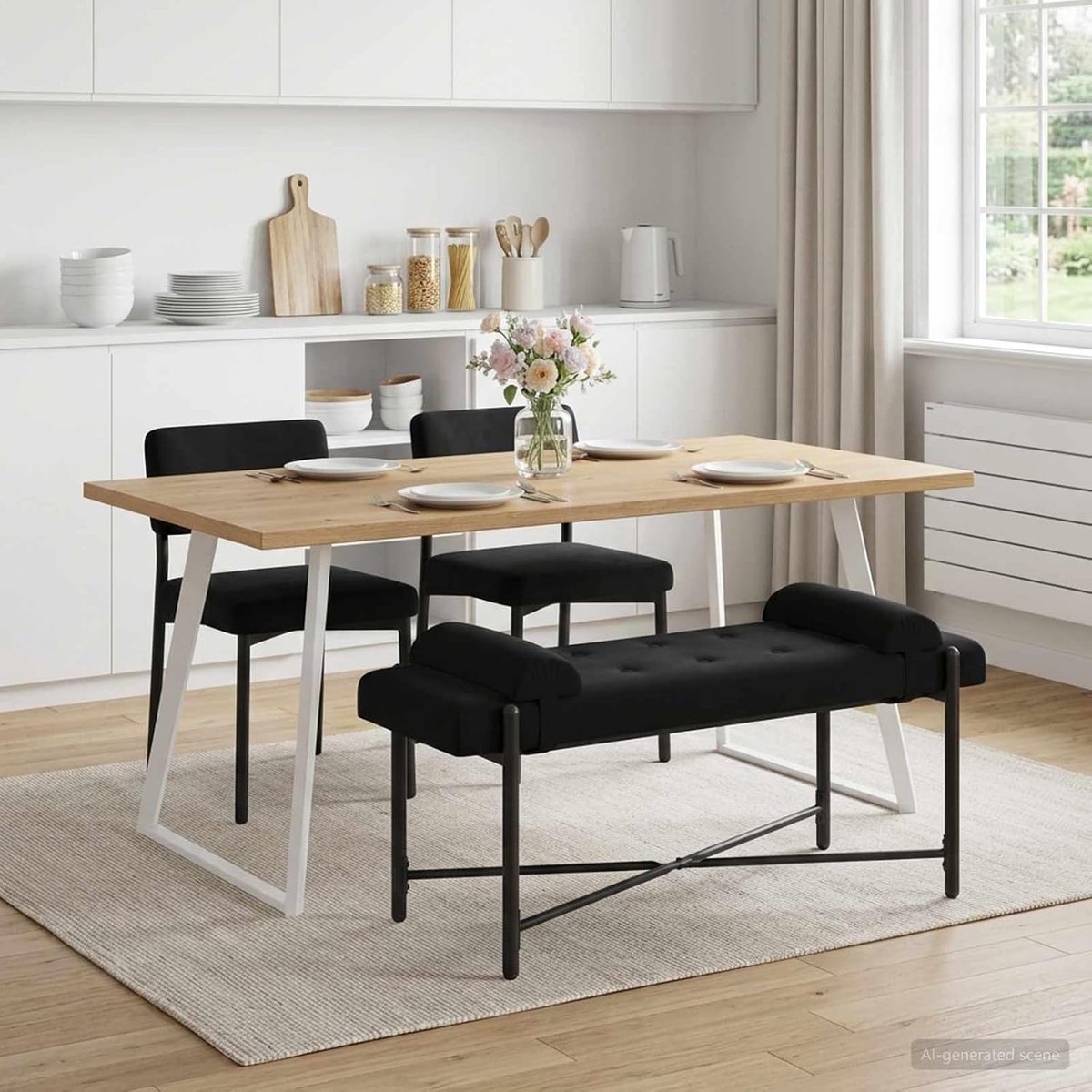 Gestoffeerde zitbank van zwart fluweel, 110 x 40 x 46 cm, met kussen en knoopdesign, elegante bank voor slaapkamer, hal of woonkamer