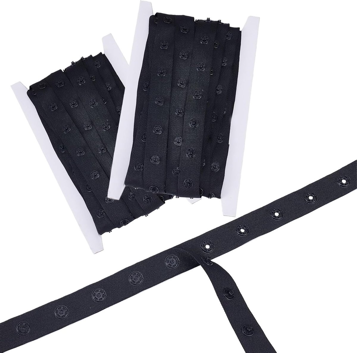 2 rollen 30,5 m lange drukknopband, kunststof band, zwarte drukknoopsluiting met ritssluiting voor het naaien van stoffen kleding van 0,9 cm