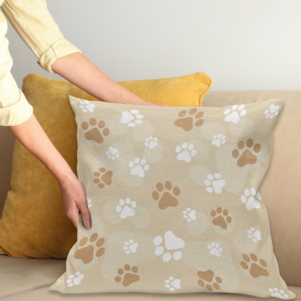 ABAKUHAUS Grunge Sierkussenhoes Set van 4, Abstract en Modern Stijl Brushstroke Ornamenten Geometrisch Vierkant Details, Modern Accent Dubbel-Dubbelzijdig Digital Print, 16", Cinnamon Beige en Lichtbruin