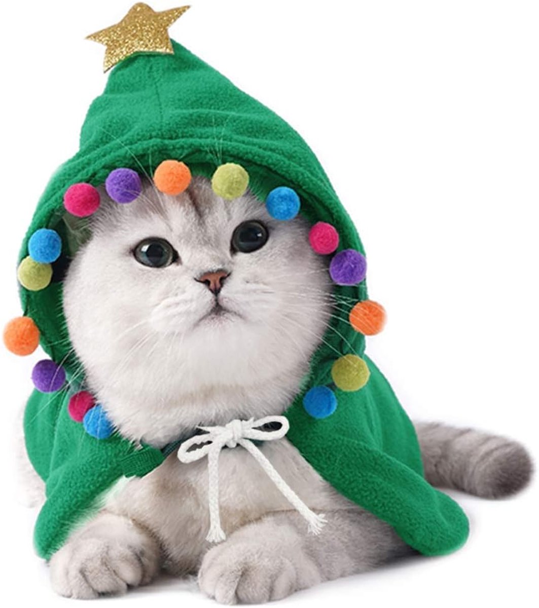 Kerstkostuum voor kleine honden, kattenkostuum voor Kerstmis, schattige kerstcape met capuchon voor honden en katten, hondenkerstoutfit, kerstkostuum voor kleine huisdieren (groen B-M)