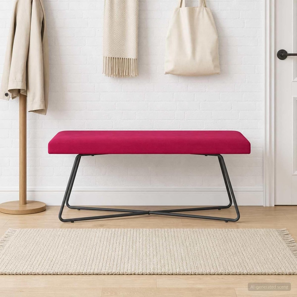 Bank wijnrood, 110 x 40 x 45 cm, fluwelen gestoffeerde bank met rugleuning, elegante zitbank voor slaapkamer, hal en woonkamer, moderne designbank in donkerrood