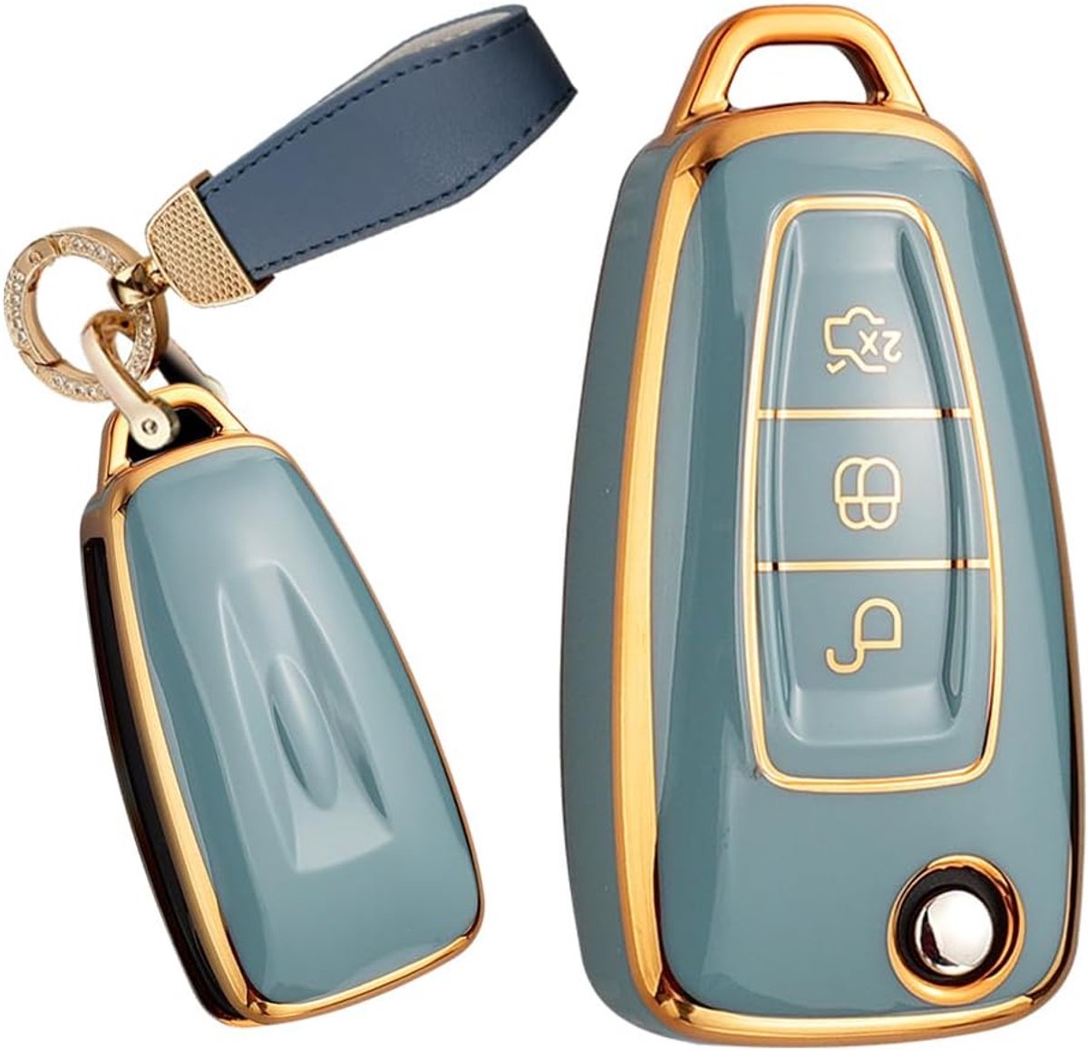 Klaphoes voor autosleutel, geschikt voor Ford Focus Mondeo Fusion Fiesta Ka Kuga S-Max C EcoSport TPU sleutelhoes accessoires autosleutel hoogglans sleutelhoes etui 3 knoppen A
