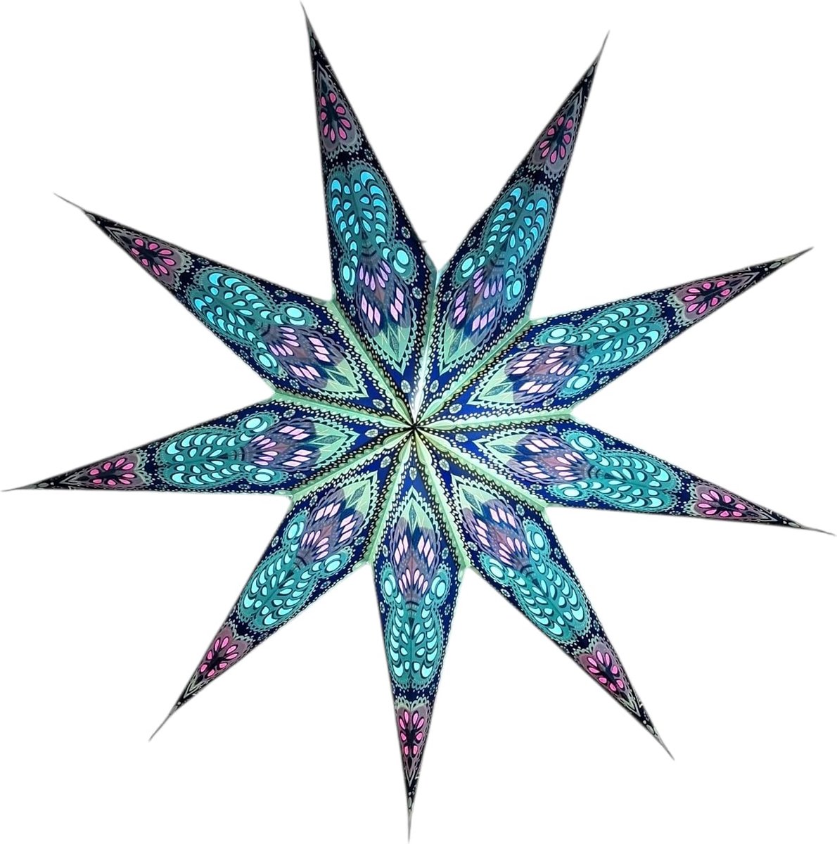 Lampenkap Papier Ster Lichttinten Grote 60cm Hangende Decoraties voor Kerst Bruiloft Woondecoratie Verjaardagsfeest Opvouwbare 9-puntige ster (Glitter Blauw, Paars, Rood)