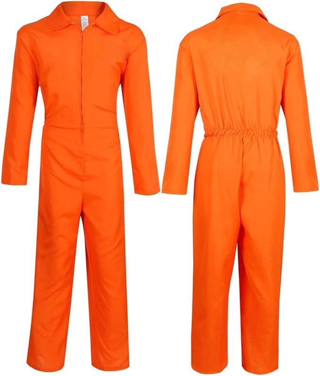 Gevangenenenkostuum voor heren, oranje gevangenis-jumpsuit, verkleedkostuum, veroordeelde ketelpak, gevangenenenkleding, gevangenenenkostuum, oranje gevangenenenuniform voor dames voor