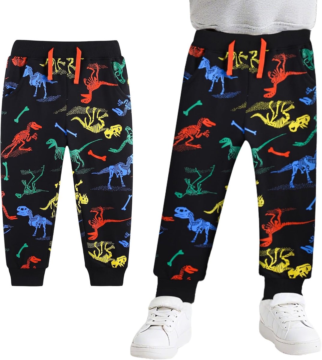 Broeken Trainingsbroeken Kinderen Jongens Zwart Trekkoord Lange School Jogging Dinosaurussen Bedrukte Joggers Sportbroeken Casual Broeken Trainingsbroeken Bodems Leeftijd 2 3 4 5 6 7 jaar