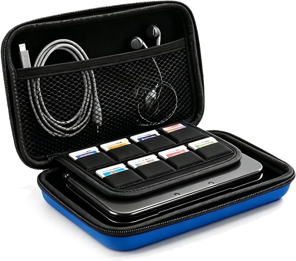 Draagkoffer voor nieuwe console 3DS, 3DS XL, 2DS XL en accessoires, reiskoffer met harde schaal, met spelletjeshouder en binnenzak, Blauw