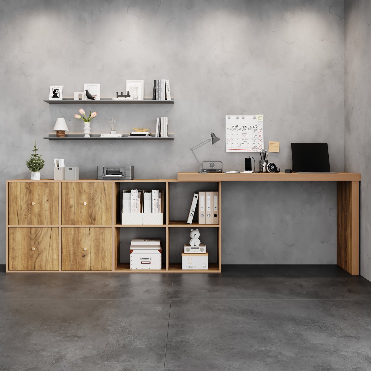 MODENUIT Hoekbureau 140 x 48 x 78 cm - 360 Graden Draaibaar - 4 Lades - Voor Kantoor - MDF Eikenlook