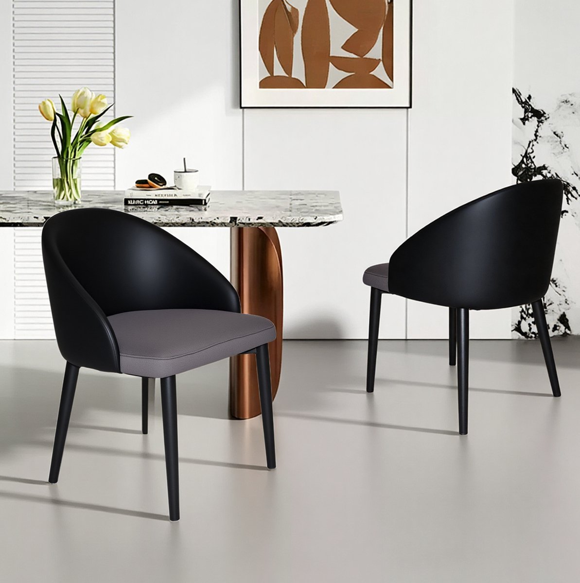 REDOM Eetkamerstoel set van 2 - Ergonomische rugleuning - Ademend mesh zitvlak - Metalen onderstel - Kunstleer - Grijs en Zwart - 50 x 56 x 75 cm