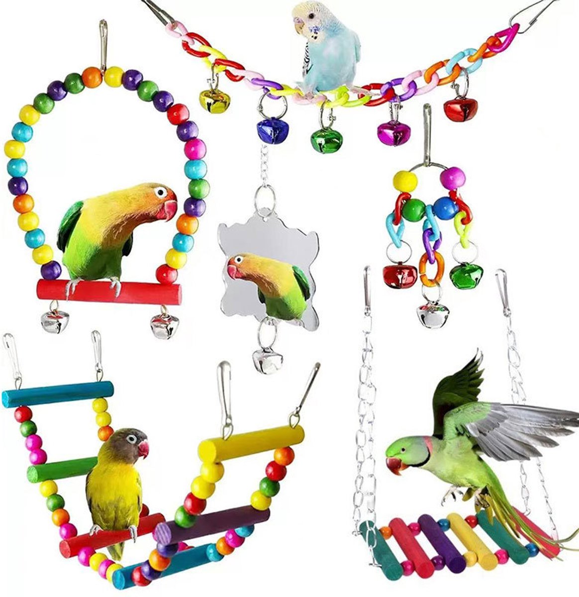 8 Delig Vogel Speelgoed - Vogel Schommel - Vogel Speeltjes - Vogelkooi Accessoires - Vogelkooi Decoratie - Plezier - Bel - Het Kan Gebruikt Worden Als Schommel, Klimtoestel, Staand Speelgoed en Hangend Speelgoed