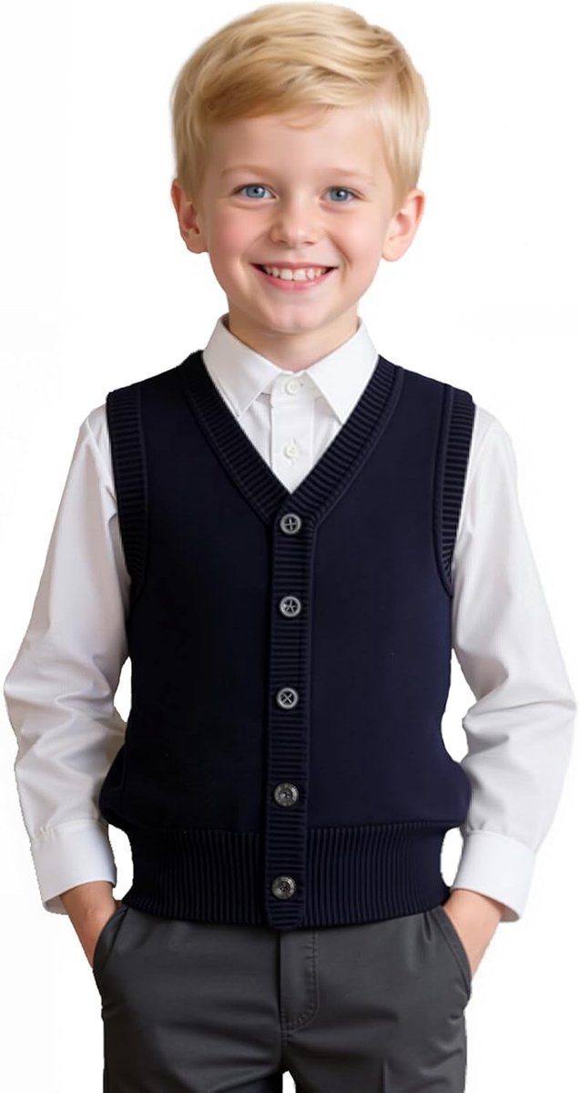 Gebreid vest voor jongens en meisjes, V-hals, mouwloos, gebreide trui, schooluniform, bijpassend shirt, trui voor kinderen van 5-14 jaar
