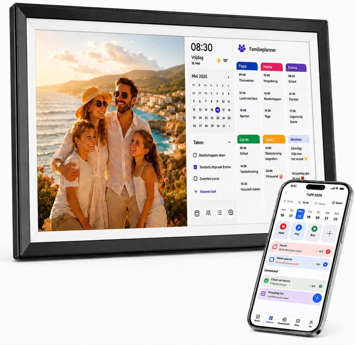 Digitale Gezinsplanner 10,1 Inch – Smart Family Frame & Digitale Fotolijst met WiFi, Kindertaken en Beloningssysteem