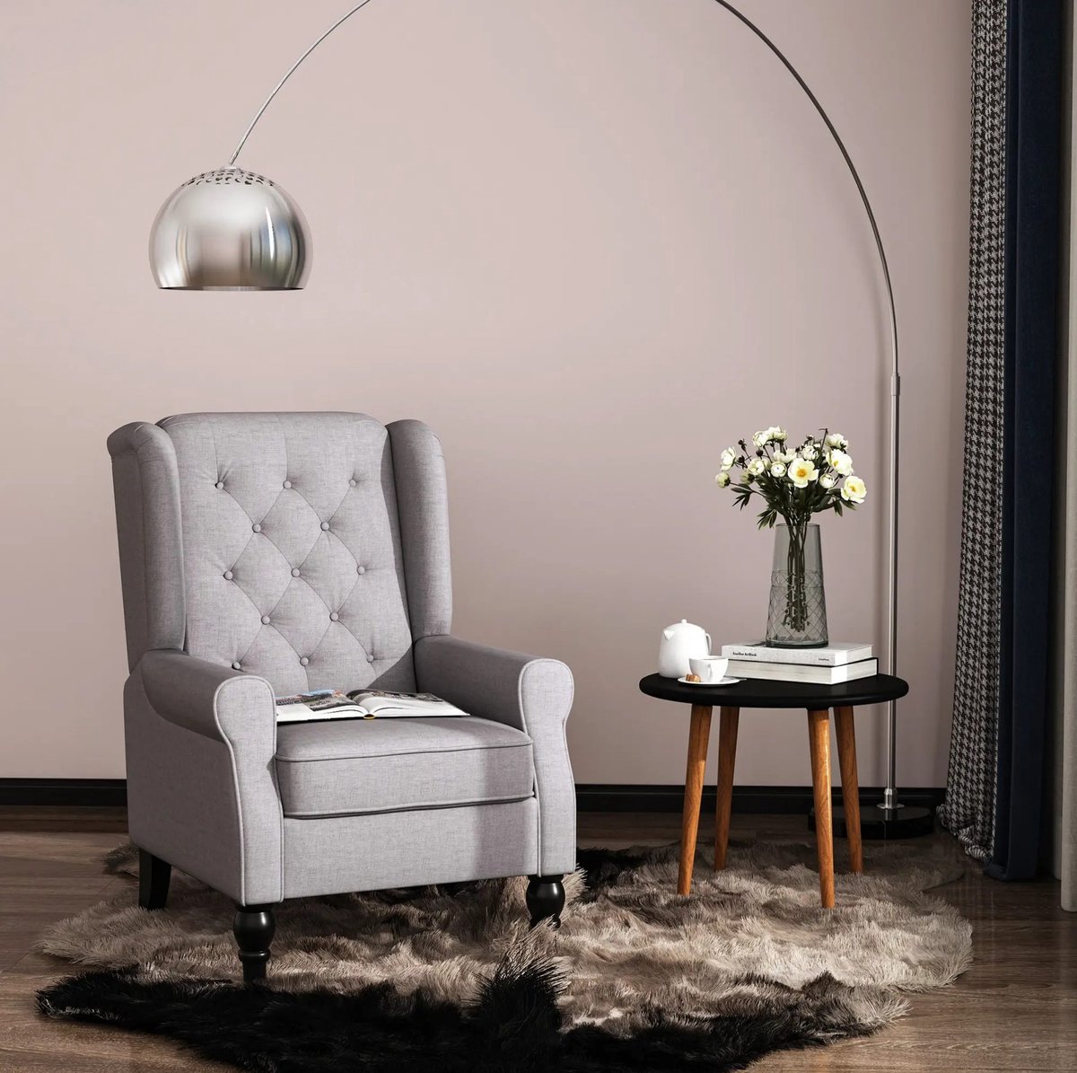 DESMIU Fauteuil - Vaste Oorfauteuil Met Knopen En Armleuningen - Voor Woonkamer - Polyester - 74x86x102 Cm - Grijs