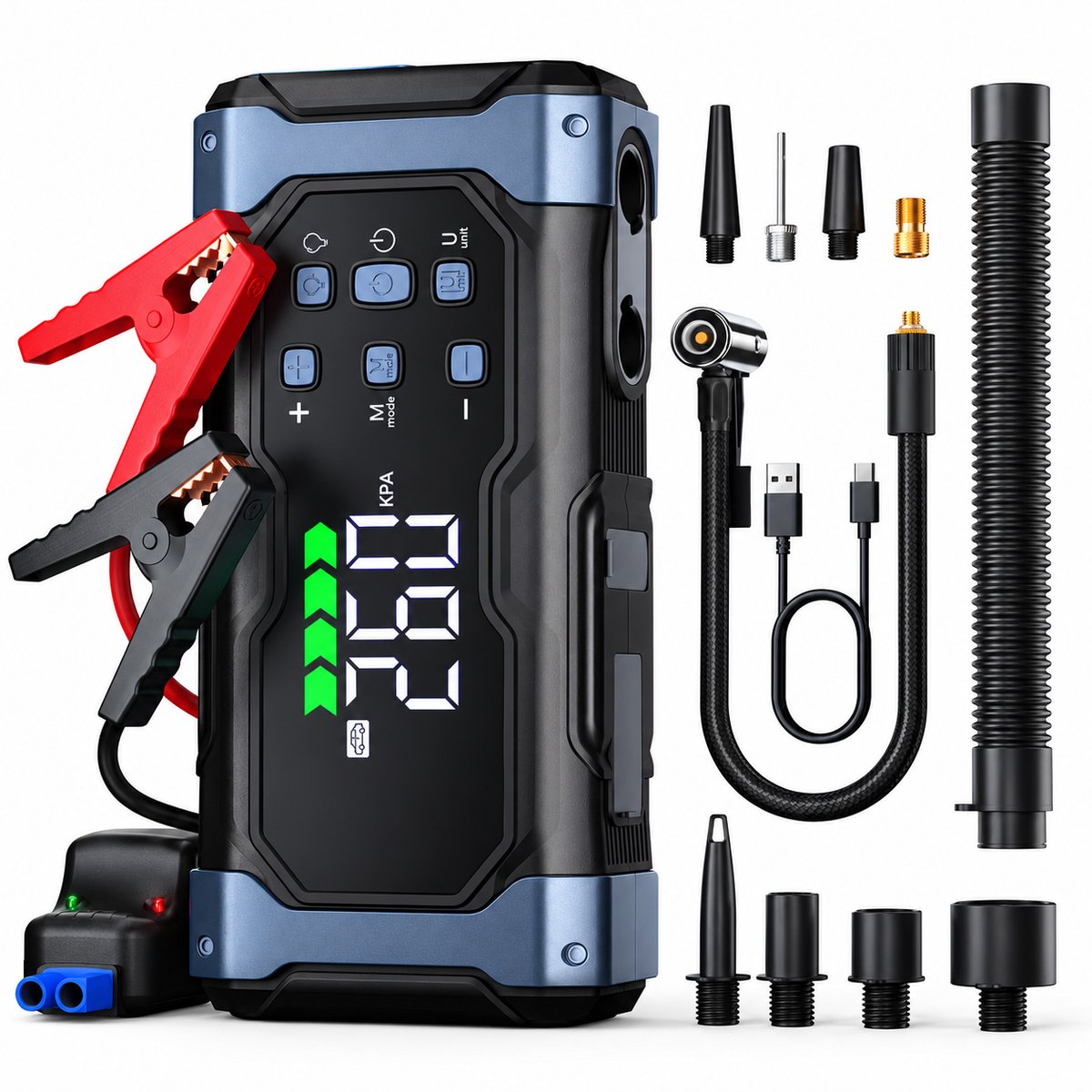 Jumpstarter met Compressor – 20000 mAh – 9-in-1 Starthulp met Bandenpomp – 12V – Draagbaar