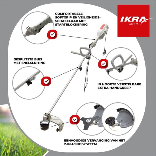 IKRA elektrische bosmaaier en grastrimmer IES 1000 C, 1.000 W, incl. draadspoel, 3-tands mes en schouderriem — afbeelding 3