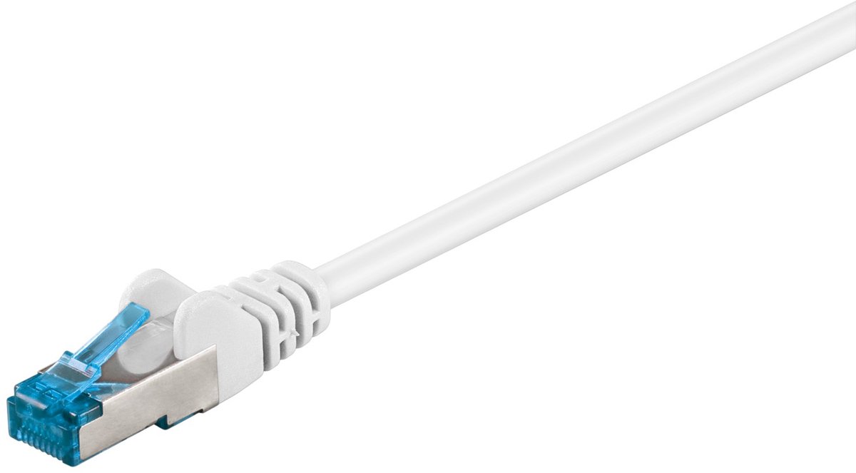 Image of Goobay CAT 6a netwerkkabel 5 m wit, S/FTP met kopergeleider en LSZH-mantel, RJ45-connectoren met vergrendelingsbeveiliging