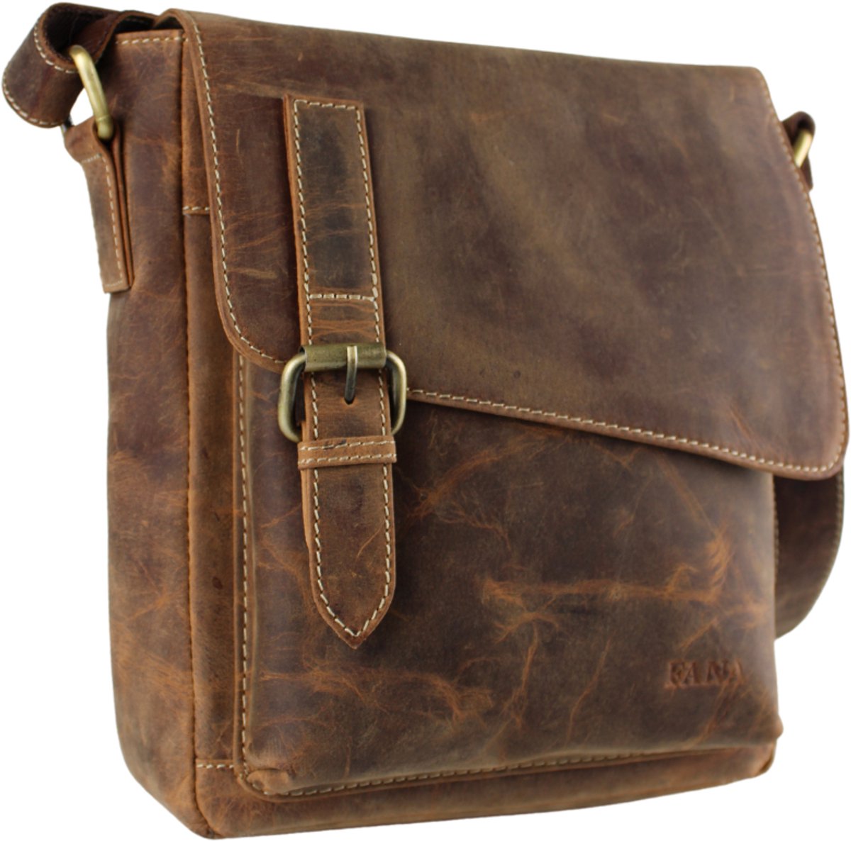 Fana Bags® Leren Schoudertas Cognac - Schoudertas Leer - Crossbody Tas - Cadeau - Dames en Heren Schoudertas