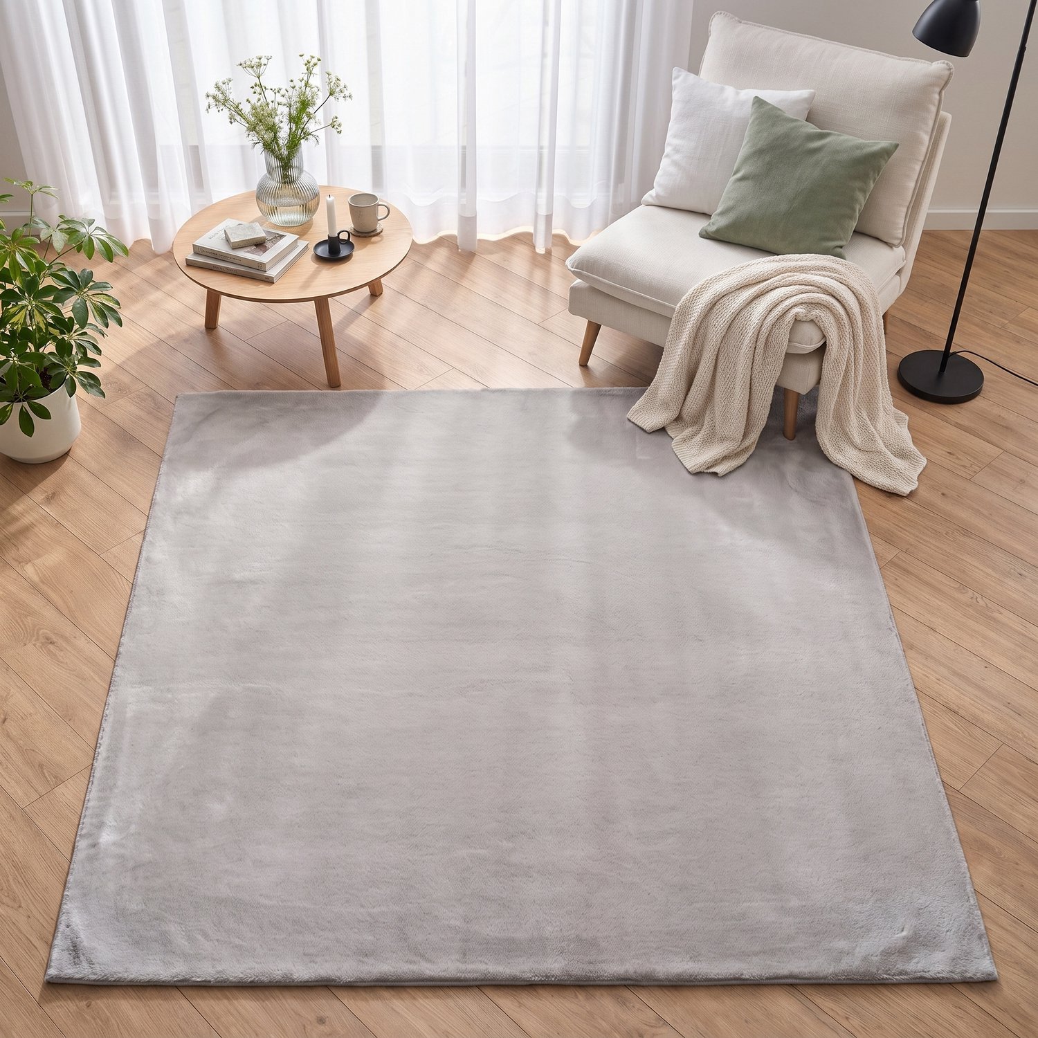 Tapiso Lumi Vierkant Vloerkleed Lichtgrijs Zacht Antislip Wasbaar Slaapkamer Woonkamer Tapijt, foto 2
