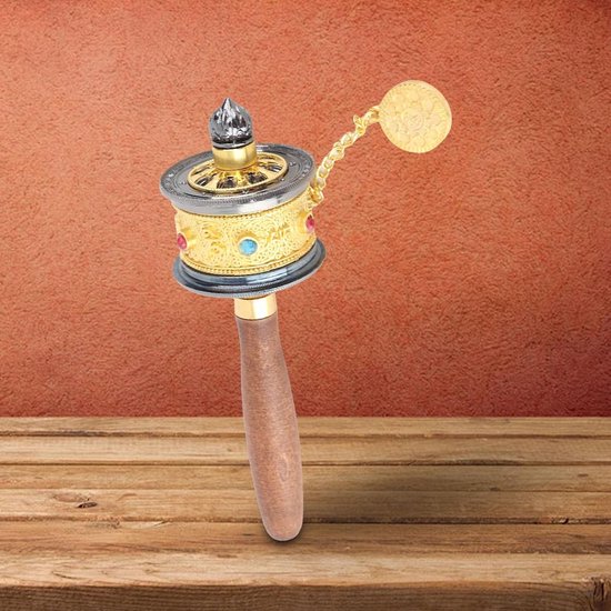 Zes Woorden Mantra Handcrank Boeddhistische Gebedsmolen van Hoogwaardige Messing, Goudkleurig, 26.3 x 20 x 9.5 cm — afbeelding 2
