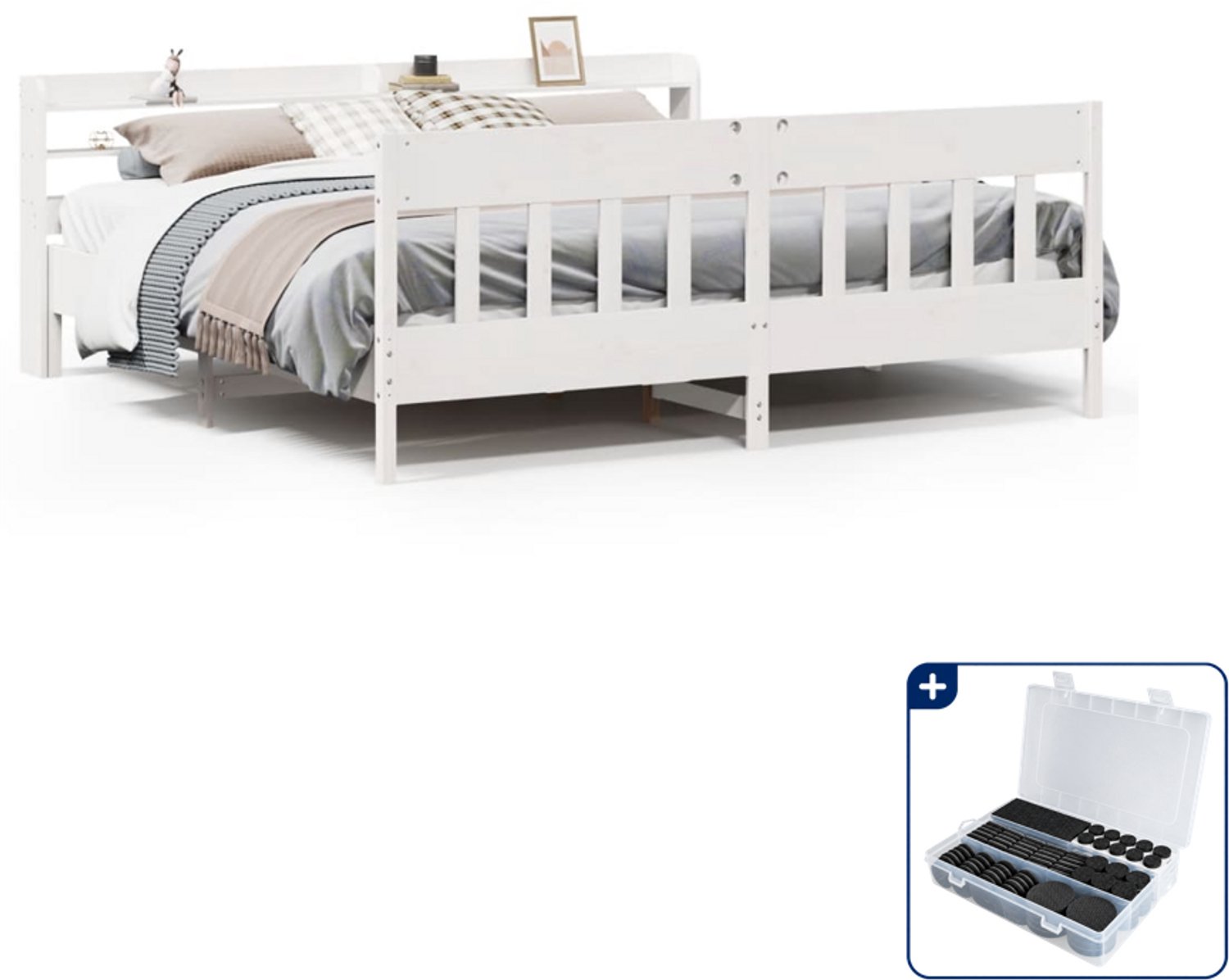 vidaXL bedframe - Kingsize - 180 x 200 cm - massief grenenhout - wit - Inclusief antikrasvilt 177-delig Bruin