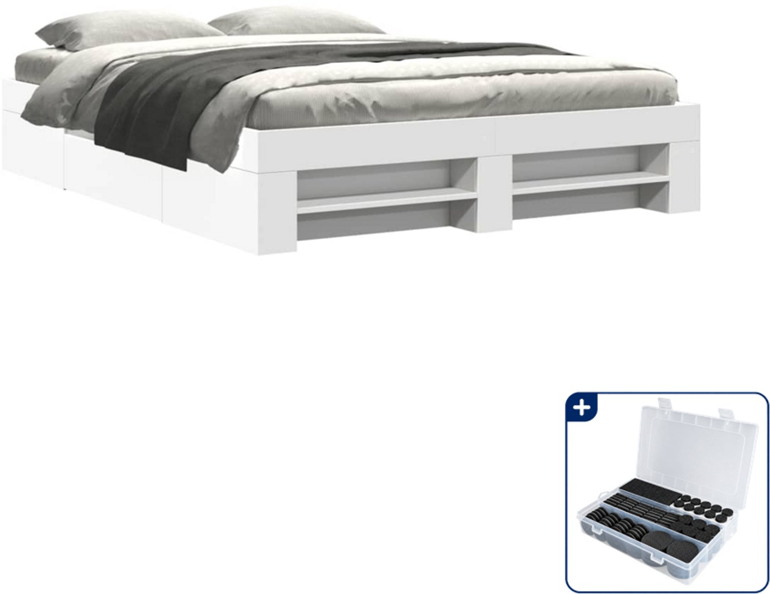 vidaXL bedframe - 150 x 200 cm - bewerkt hout - wit - Inclusief antikrasvilt 177-delig Bruin