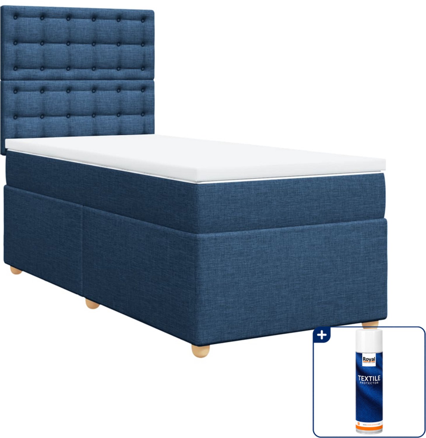 vidaXL boxspring met matras 80 x 200 cm - stof - blauw - Inclusief textielbeschermer 500 ml
