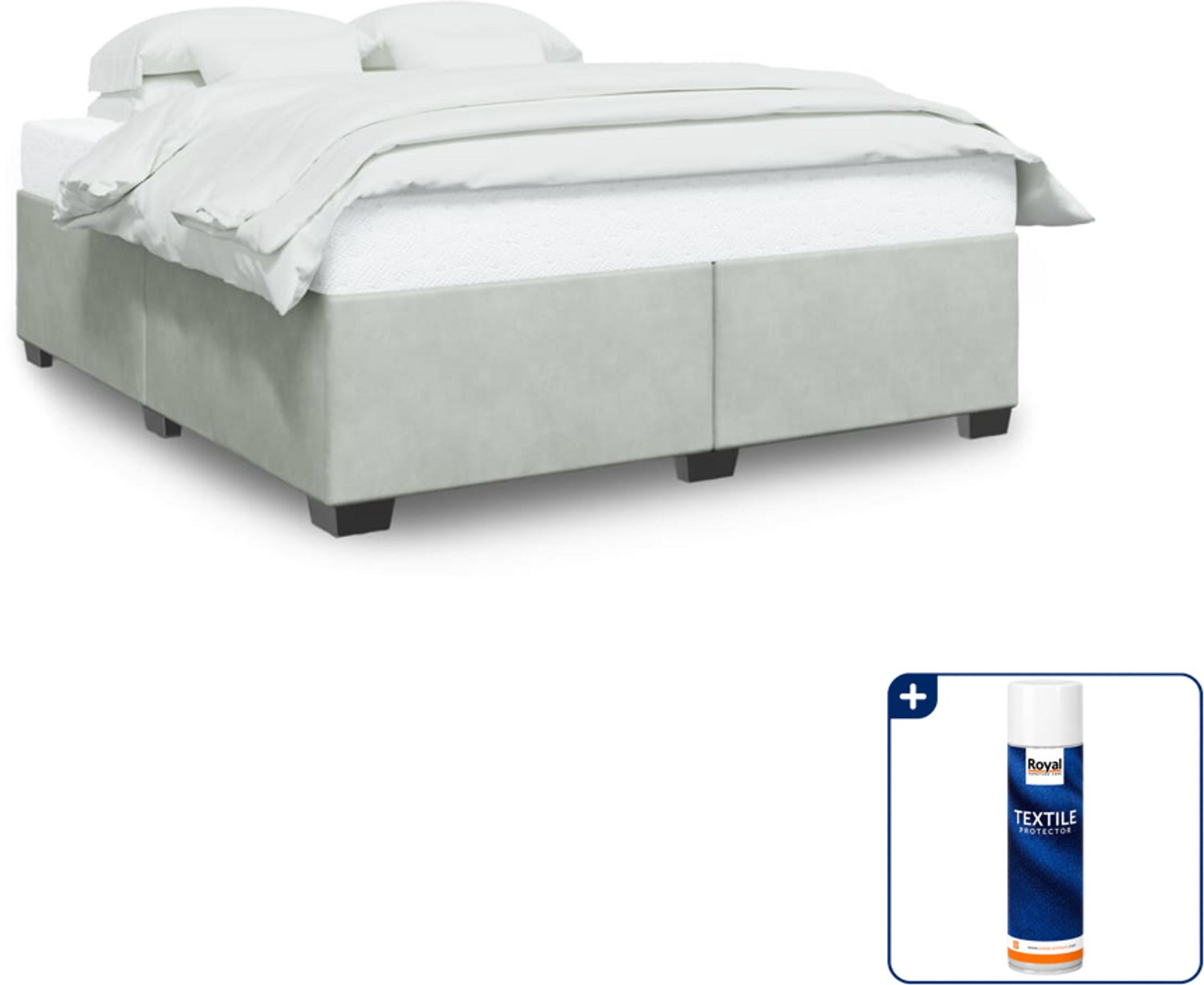 vidaXL Kingsize bedframe - 180 x 200 cm - fluweel - lichtgrijs - Inclusief textielbeschermer 500 ml Zwart