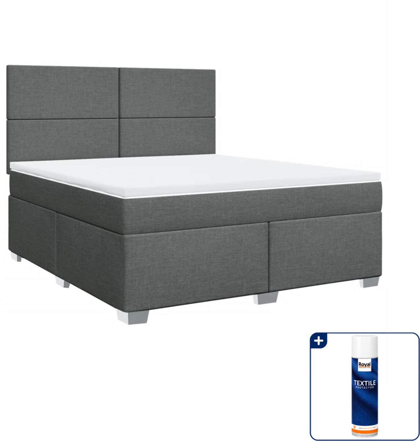 vidaXL Boxspring Kingsize - 180 x 200 cm - donkergrijs - Inclusief textielbeschermer 500 ml
