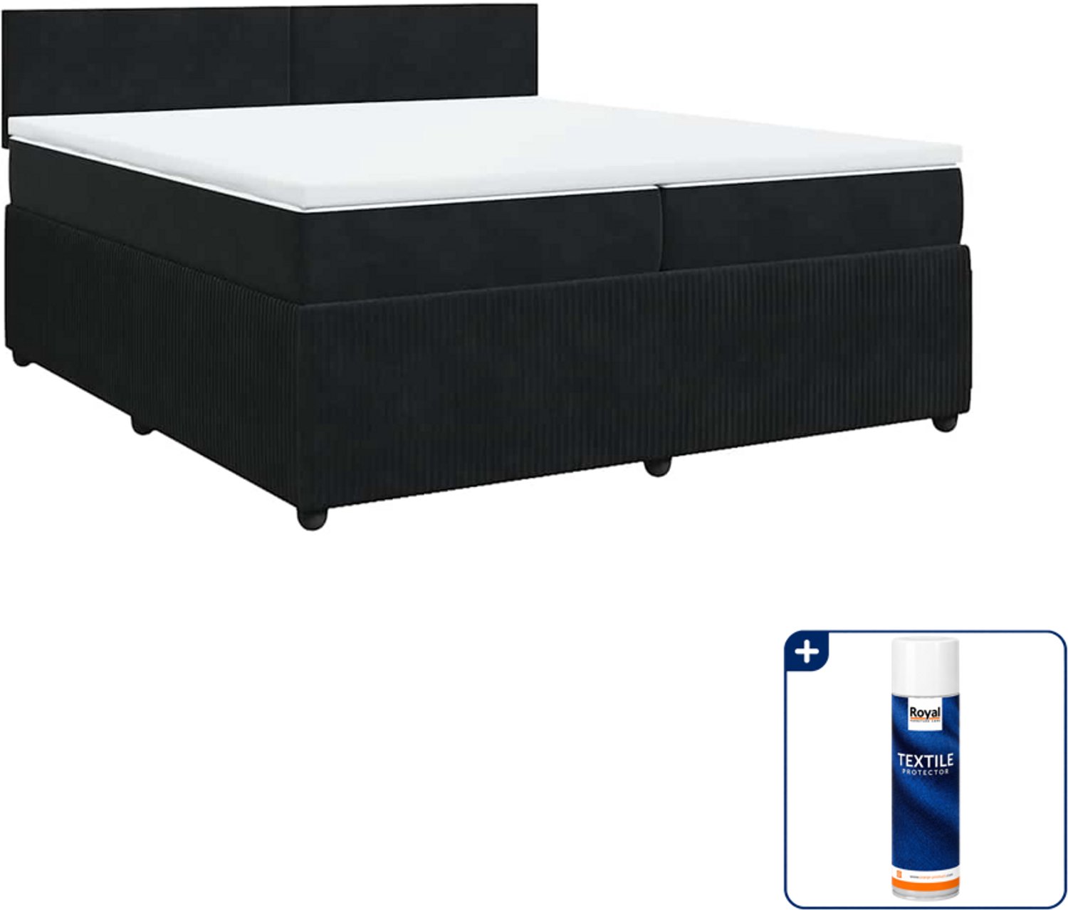 vidaXL Boxspring - Super kingsize - 200 x 200 cm - fluweel - zwart - Inclusief textielbeschermer 500 ml