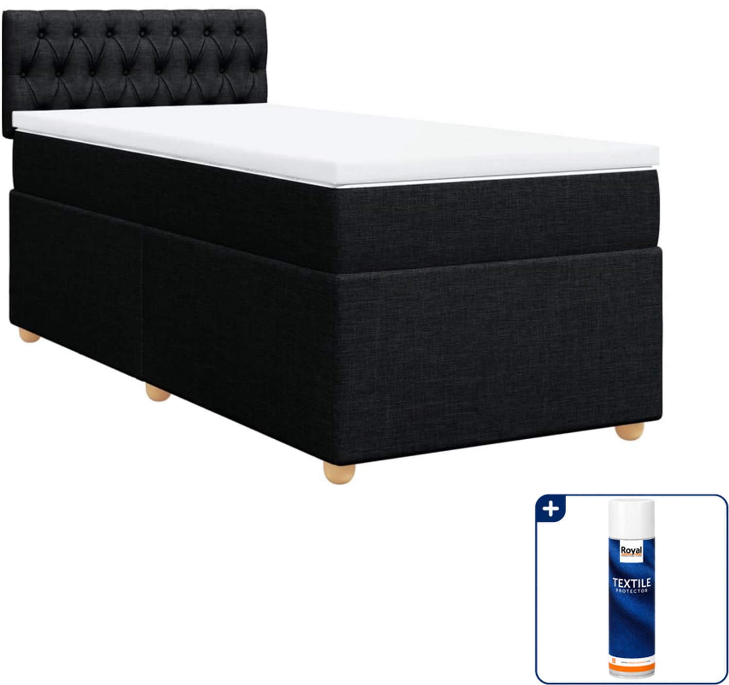vidaXL boxspring met matras - 100 x 200 cm - stof - zwart - Inclusief textielbeschermer 500 ml