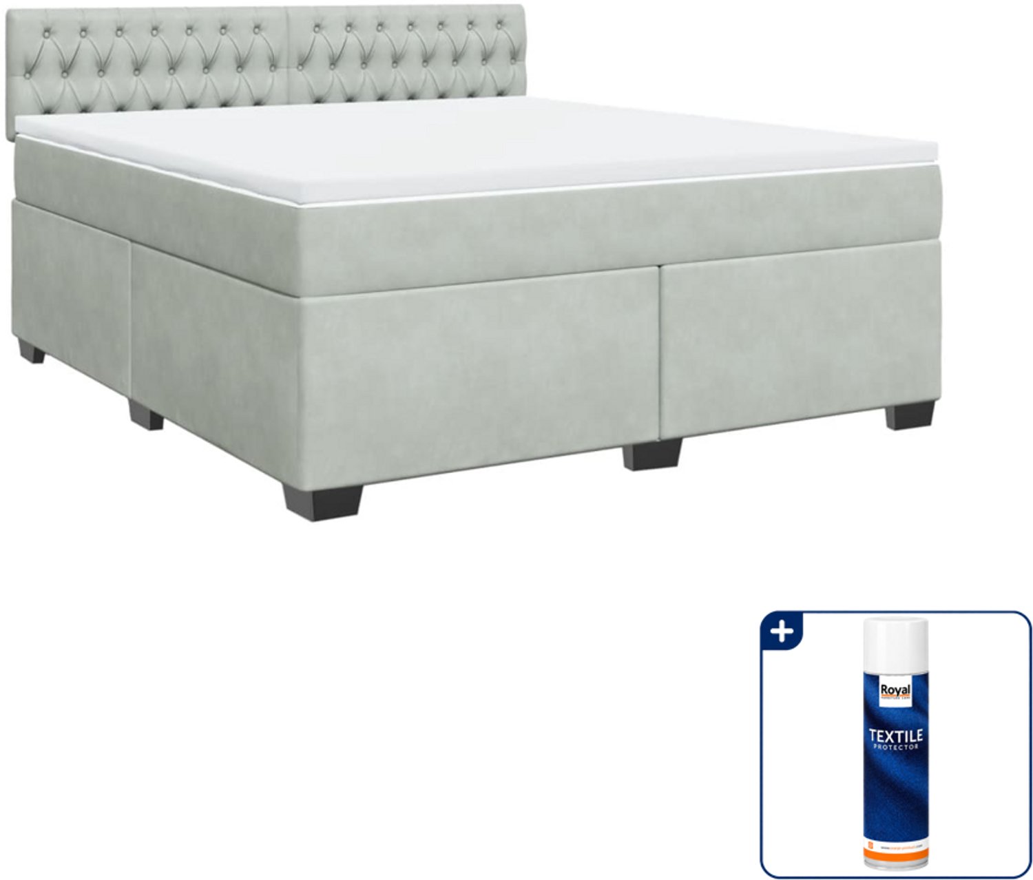 vidaXL Boxspring Kingsize - 180 x 200 cm - fluweel - lichtgrijs - Inclusief textielbeschermer 500 ml