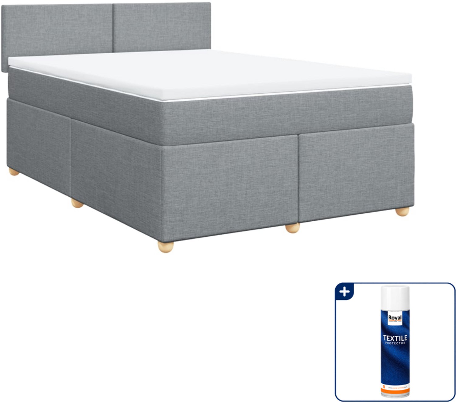 vidaXL Boxspring Queensize - 160 x 200 cm - lichtgrijs - Inclusief textielbeschermer 500 ml