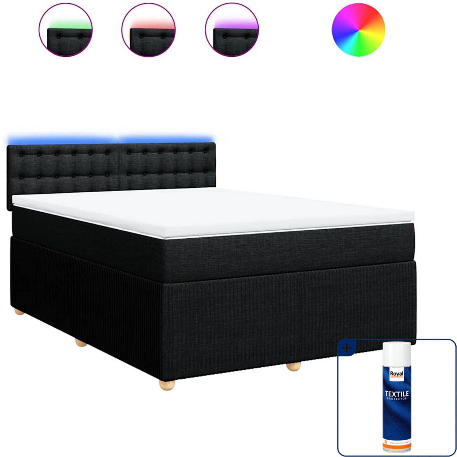 vidaXL Queensize boxspring met matras - 160 x 200 cm - zwart - Inclusief textielbeschermer 500 ml