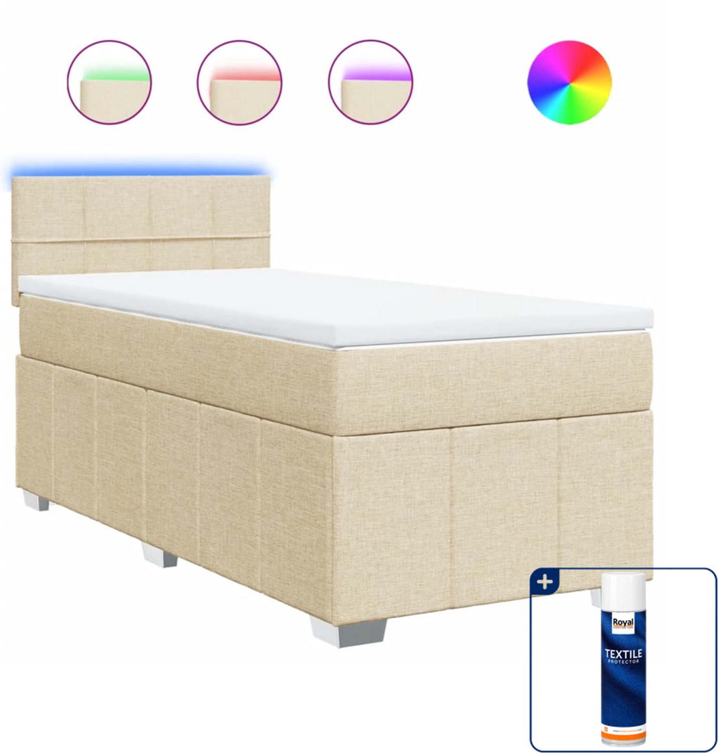 vidaXL boxspring met matras - 100 x 200 cm - stof - crèmekleurig - Inclusief textielbeschermer 500 ml