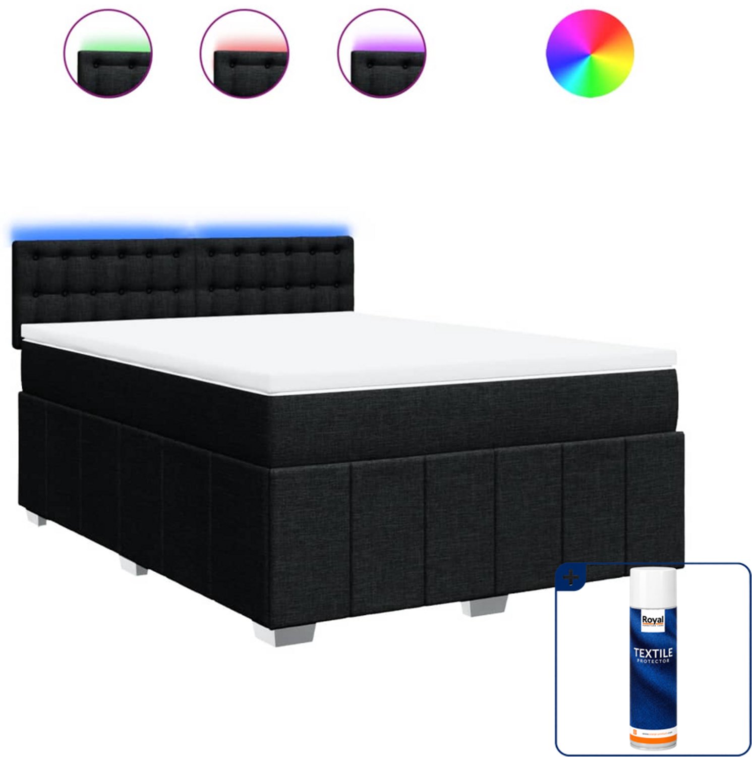 vidaXL boxspring - Queensize - 160 x 200 cm - stof - zwart - Inclusief textielbeschermer 500 ml