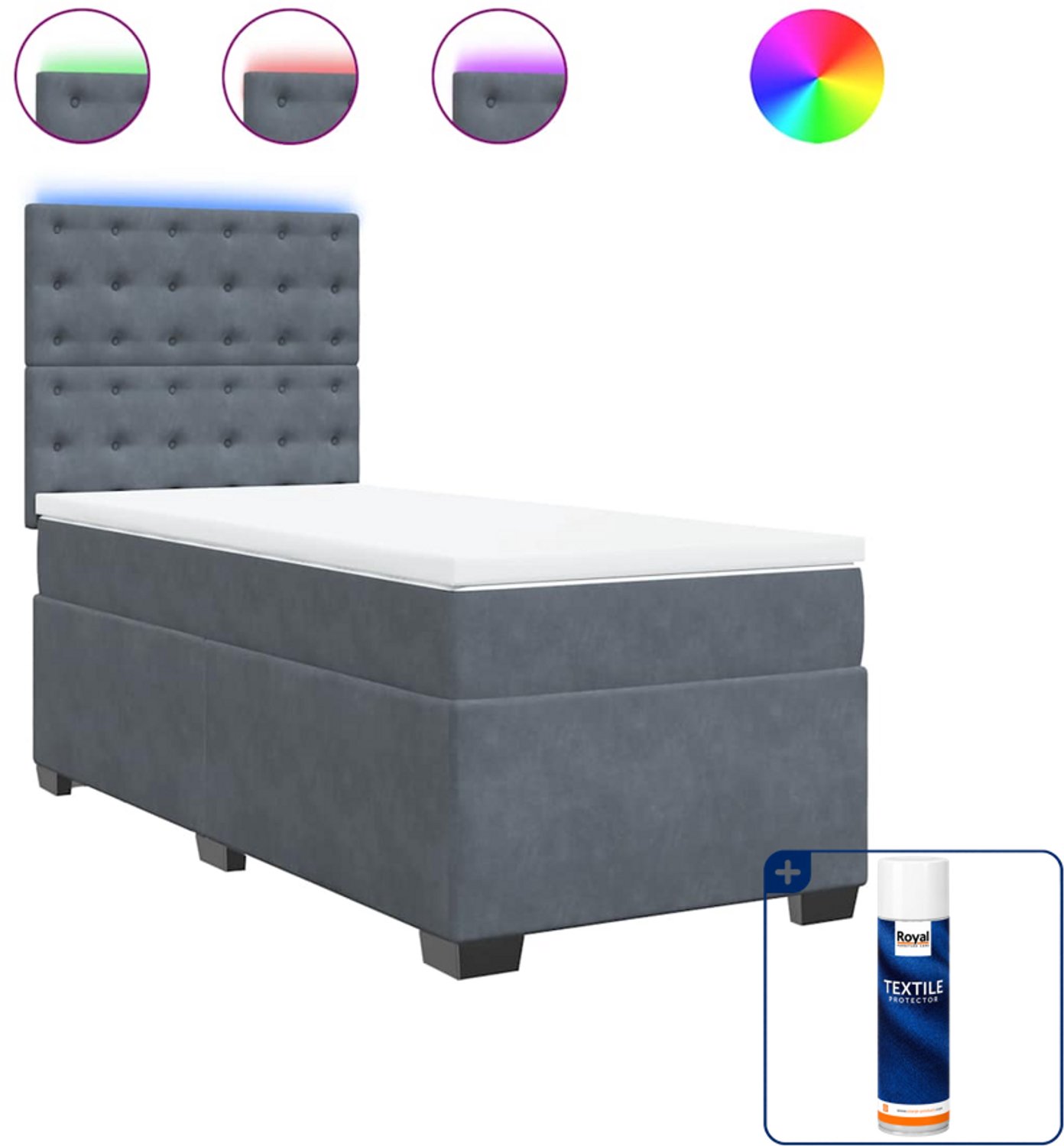 vidaXL Boxspring met matras - 100 x 200 cm - fluweel - donkergrijs - Inclusief textielbeschermer 500 ml